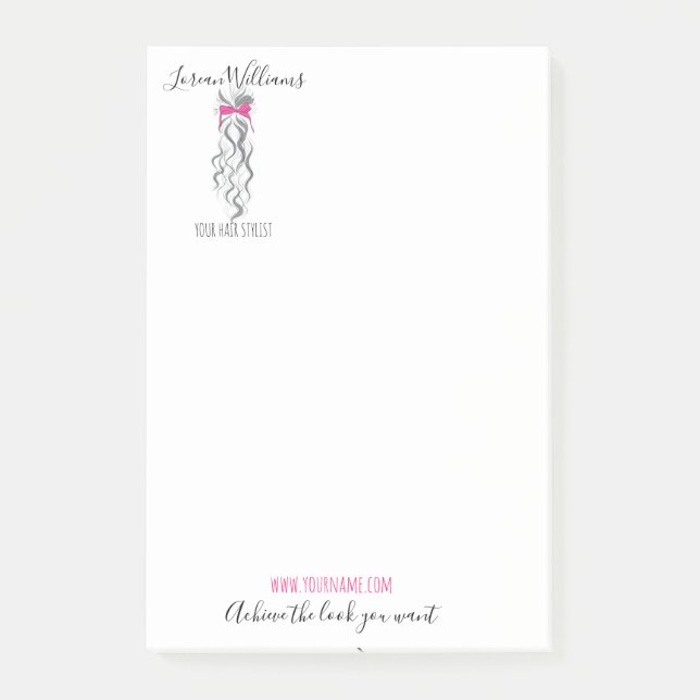 Cute Pink Bow Grey and White Braider Hair Styling  Post-it Notes (Front)