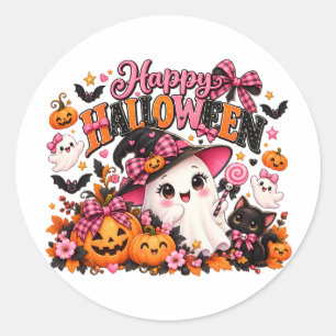 Cute Pink Bow Halloween Ghost Sticker Kawaii Wit