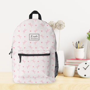 Cute Pink Bow & Heart Coquette Custom Script Name Printed Backpack