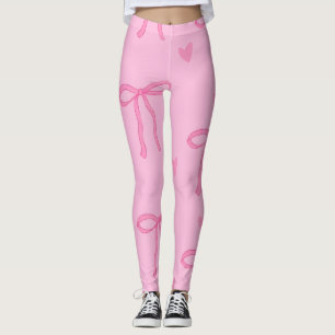Cute Pink Bow & Heart Leggings
