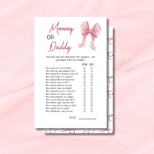 Cute Pink Bow Mommy or Daddy Baby Shower Game Card