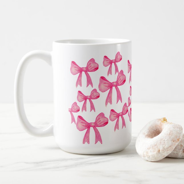Cute Pink Bow Mug | Coquette Aesthetic Girly Mug (With Donut)