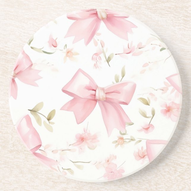 Cute pink bow pattern  coaster (Front)