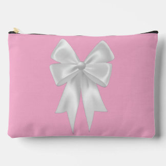 Cute Pink Bow Pattern Pouch with White Ribbon