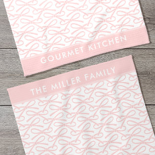 Cute Pink Bow Personalised Name Kitchen Towels
