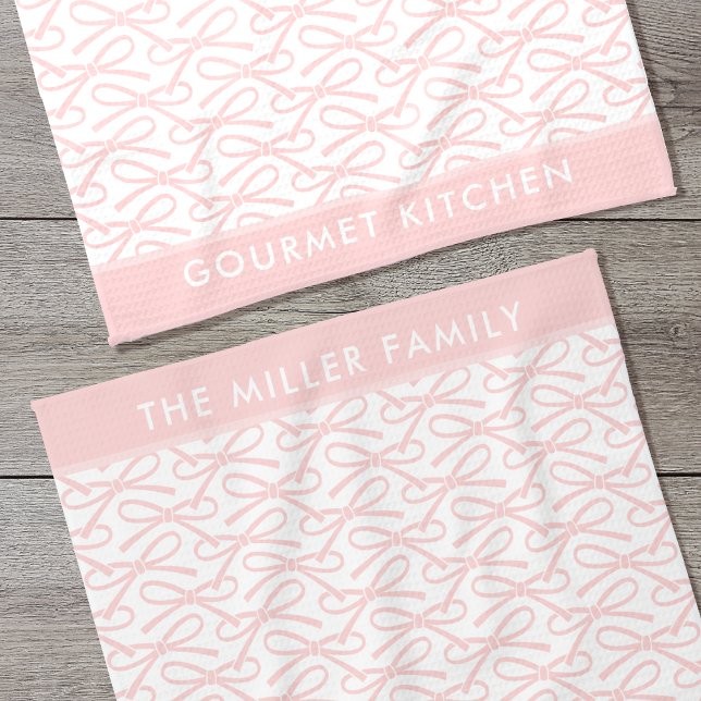Cute Pink Bow Personalised Name Kitchen Towels (Creator Uploaded)