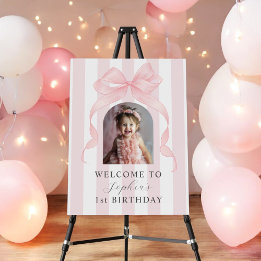 Cute Pink Bow Photo Child's Birthday Welcome