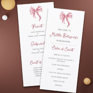 Cute Pink Bow Quinceañera Celebration Program