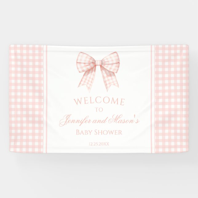 Cute pink bow ribbon baby shower welcome Banner (Horizontal)
