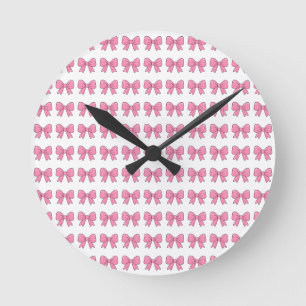Cute Pink Bow Ribbon Design – Girly Kawaii Bow Round Clock