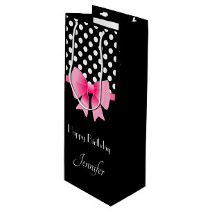 Cute Pink Bow Script Happy Birthday Wine Gift Bag