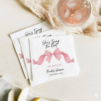 Cute Pink Bow She's Tying the Knot Bridal Shower Napkin