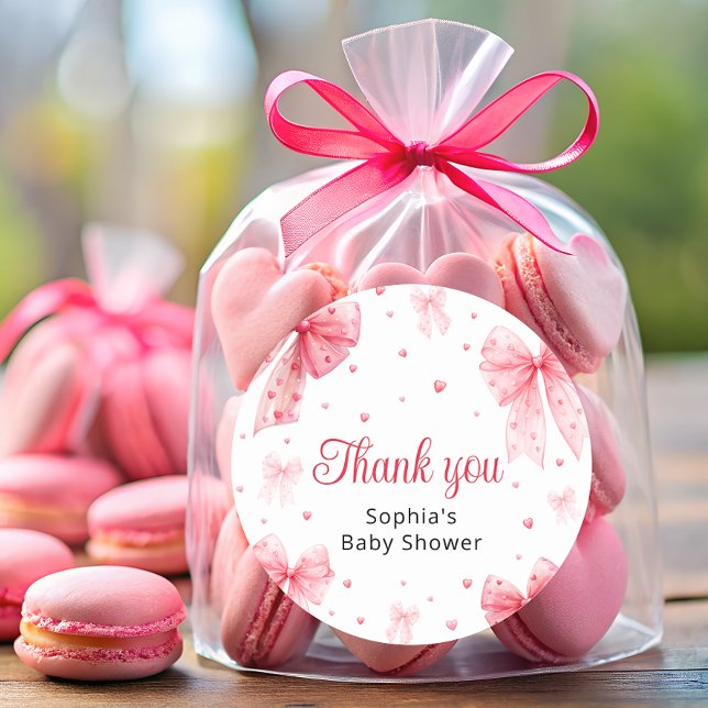 Cute Pink Bow Sweetheart Baby Shower Thank You  Classic Round Sticker (Creator Uploaded)