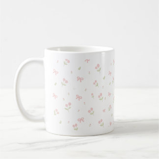 Cute Pink Bow & Tulip Seamless Pattern | Coquette Coffee Mug
