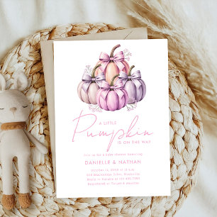 cute pink bow watercolor girl pumpkin baby shower invitation