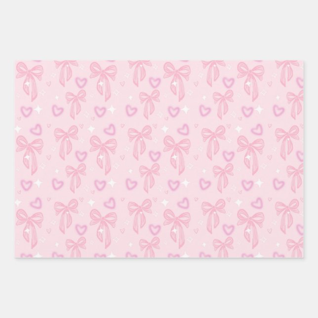 Cute Pink Bow Wrapping Paper (Front)