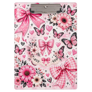 Cute Pink Bows and Butterflies Aesthetic Pattern Clipboard
