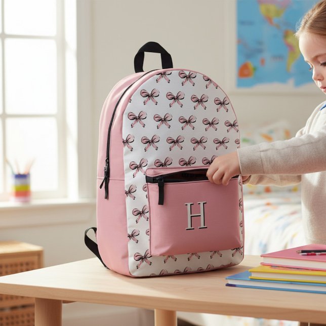 Cute Pink Bows Backpack with Monogram (Creator Uploaded)