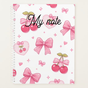 Cute Pink Bows & Cherries Notebook   Kawaii Coquet Planner
