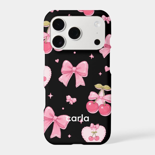 Cute Pink Bows & Cherries Phone Case | Kawaii Coqu (Back)