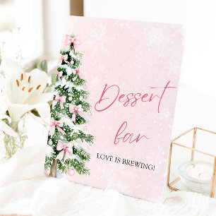 Cute Pink Bows Christmas Tree Dessert Bar Sign