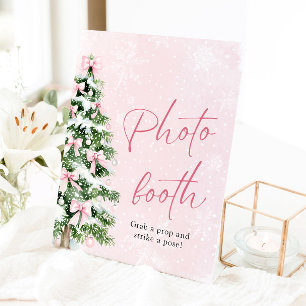 Cute Pink Bows Christmas Tree Photo Booth Sign