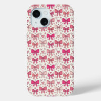 Cute Pink Bows Hearts Hand-Sketched Pattern