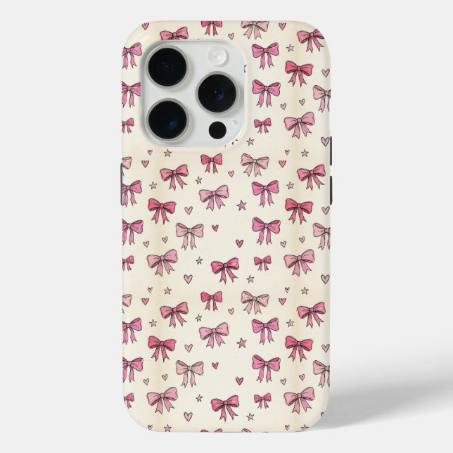 Cute Pink Bows Hearts Stars Coquette Pattern Case-Mate iPhone Case (Back)