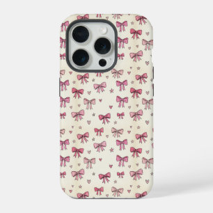 Cute Pink Bows Hearts Stars Coquette Pattern iPhone 15 Pro Case