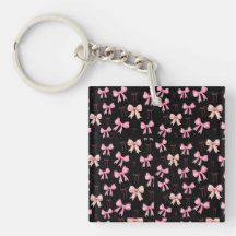 Cute Pink Bows on Black Pattern Promotional Keycha