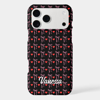 Cute Pink Bows Red Hearts Custom name