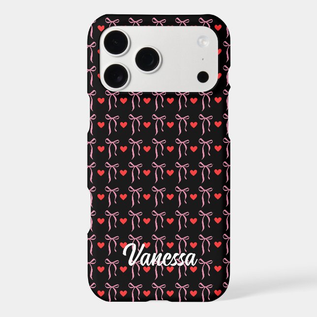 Cute Pink Bows Red Hearts Custom name  (Back)