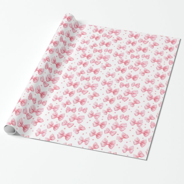 Cute Pink Bows Wrapping Paper (Unrolled)