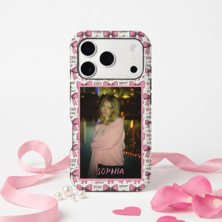 Cute Pink Bows XOXO Doodle Coquette Name & Photo
