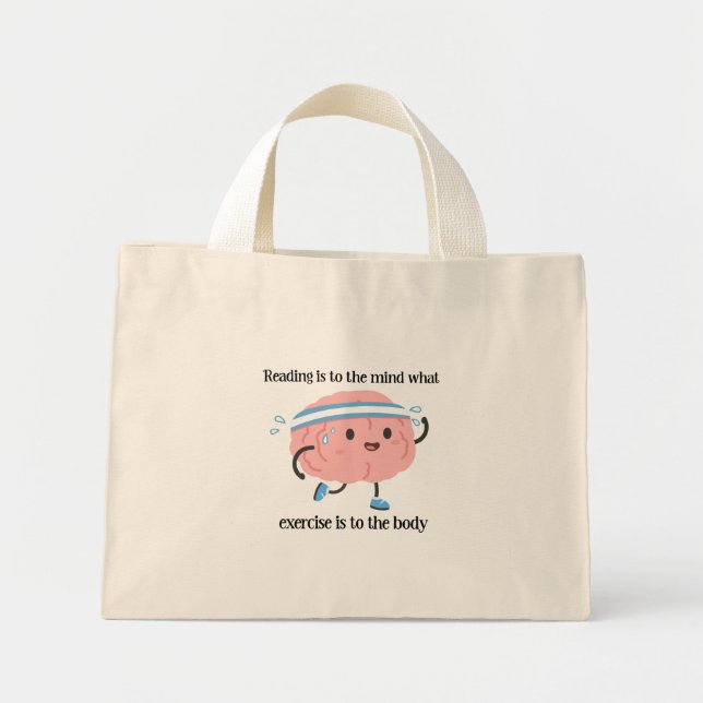 Cute Pink Brain Reading Exercise Blue Book Lover Mini Tote Bag (Front)