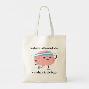 Cute Pink Brain Reading Exercise Blue Book Lover Tote Bag