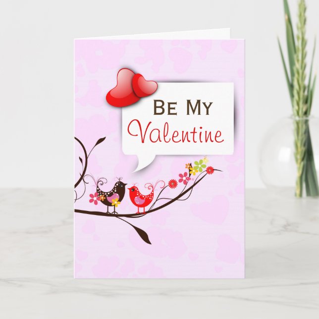 Cute Pink Brown & Red Valentines Love Birds Holiday Card (Front)