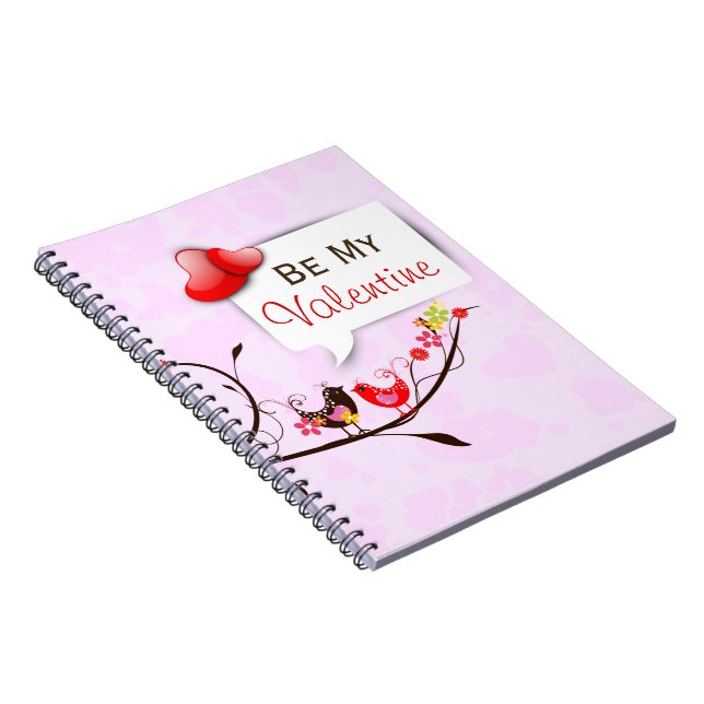 Cute Pink Brown & Red Valentines Love Birds Spiral Notebook (Right Side)