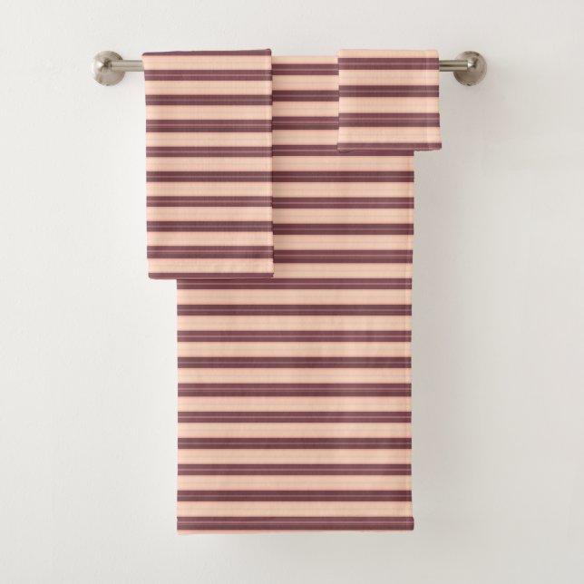 Cute pink brown stripes bath towel set (Insitu)