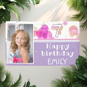 Cute Pink Bubbles Girly Photo Birthday Party Banner