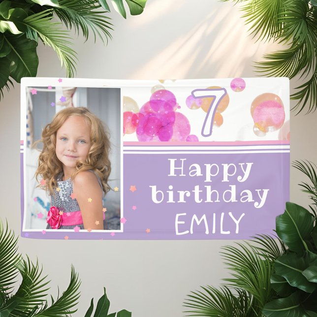 Cute Pink Bubbles Girly Photo Birthday Party  Banner (Creator Uploaded)