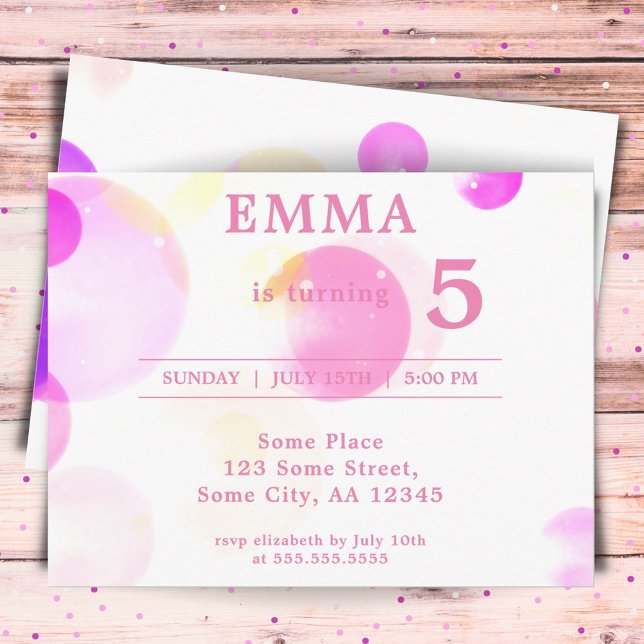 Cute Pink Bubbles Kids Birthday Party Invitation (Creator Uploaded)