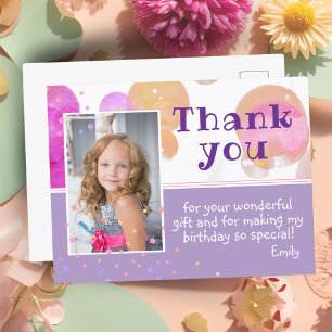 Cute Pink Bubbles Photo Birthday Thank you Postcard