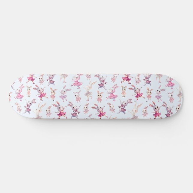 Cute Pink Bunnies Dancing Pattern Skateboard (Horz)