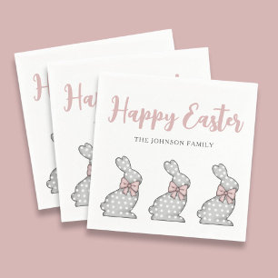 Cute Pink Bunnies Happy Easter  Napkin