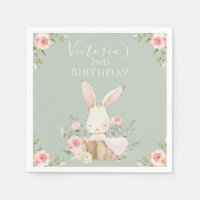 Cute Pink Bunny 2 Two Second Birthday Green
