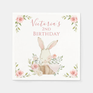 Cute Pink Bunny 2 Two Second Birthday Napkin