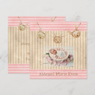 Cute Pink Bunny Baby Girl Birth Announcement
