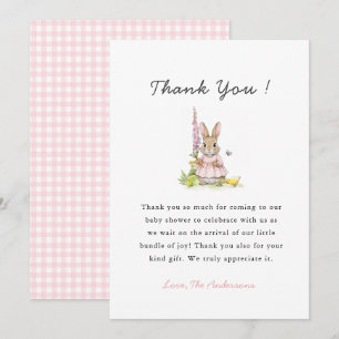 Cute Pink Bunny Baby girl shower Thank You Card