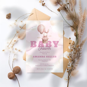 Cute Pink Bunny Baby Shower Invitation